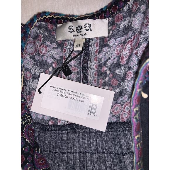 SEA New York Adella Print Flutter Sleeve Top Floral Women’s Size XXS $265 - Picture 4 of 7